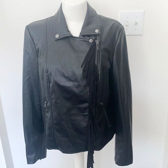Lord & Taylor Faux Tassel Moto Leather Jacket L - Picture 1 of 9